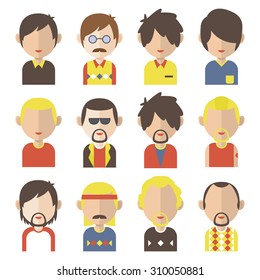 Set of people icons in flat style with faces