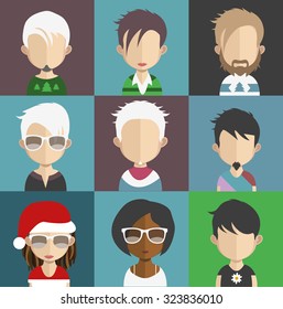 Set of people icons in flat style with faces. Vector women, men character Set 26 a