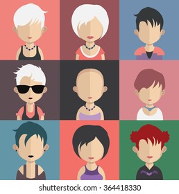 Set of people icons in flat style. Vector women, men characters