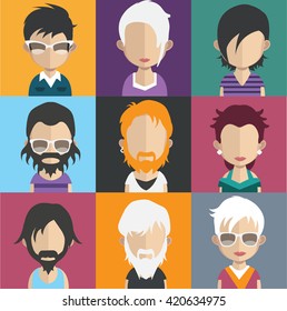 Set of people icons in flat style with faces