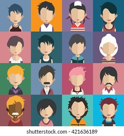 Set of people icons in flat style with faces