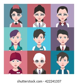 Set of people icons in flat style with faces