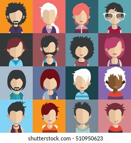 Set of people icons in flat style with faces 2