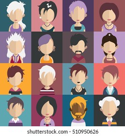 Set of people icons in flat style with faces 4