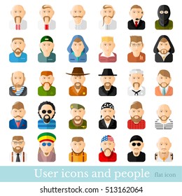 Set of people icons in flat style different occupations age and nationality