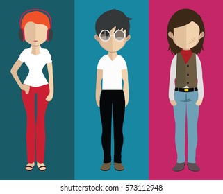 Set of people icons in flat style. Vector women, men character