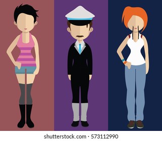 Set of people icons in flat style. Vector women, men character