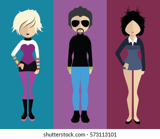 Set of people icons in flat style. Vector women, men character