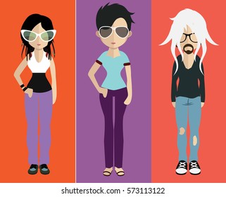 Set of people icons in flat style. Vector women, men character