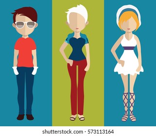 Set of people icons in flat style. Vector women, men character