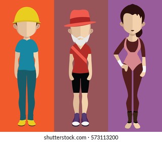 Set of people icons in flat style. Vector women, men character