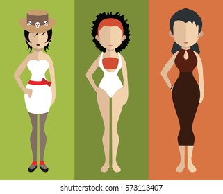 Set of people icons in flat style. Vector women, men character