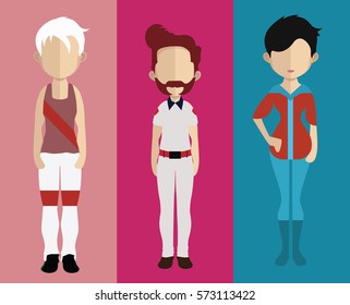Set of people icons in flat style. Vector women, men character