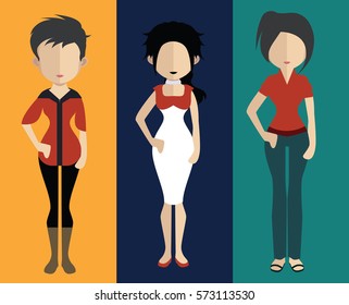 Set of people icons in flat style. Vector women, men character