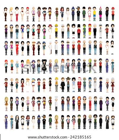 Set of people icons in flat style. Vector women, men character