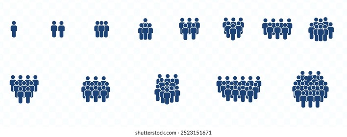 Conjunto de ícones de pessoas. Grupo de pessoas. Sinais de multidão. Símbolo de pessoa. Sinais comunitários. Equipe, empresa, cidadãos e comunidade social. Ilustração vetorial