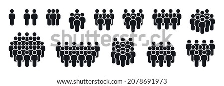 Set of people icons. Group of people. Crowd signs. Person symbol. Community signs. Team, company, citizens and social community. Vector illustration.