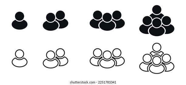 Set people icons in modern simple flat and lines design. People black vector icon, isolated on white background. Vector illustration 10 eps.