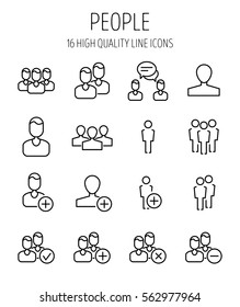 Set of people icons in modern thin line style. High quality black outline human symbols for web site design and mobile apps. Simple people pictograms on a white background.