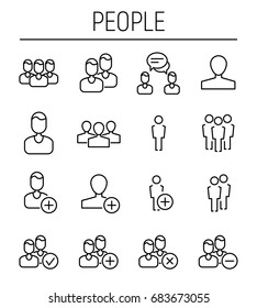 Set of people icons in modern thin line style. High quality black outline human symbols for web site design and mobile apps. Simple people pictograms on a white background.