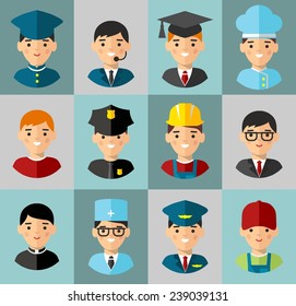 Set of people icons. Occupation avatars in colorful style 