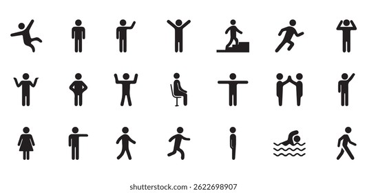 Set of people icons. Person walking, running, swimming. Vector illustration eps file. icon set