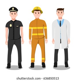 Set of people icons police fireman doctor