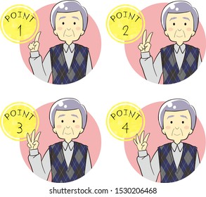 Set of people icons representing four points by hand