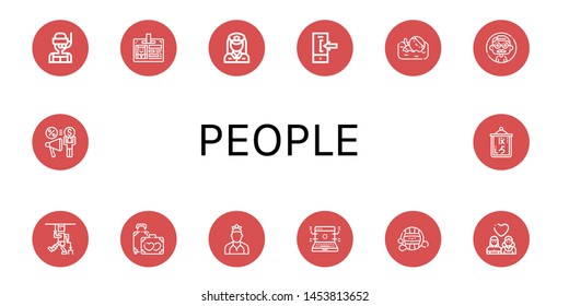 Set of people icons such as Dive, Id card, Policewoman, Login, Swimmer, Man, Injury, Honeymoon, Dancer, Development, Waterpolo, Lesbian, Share, Logogram , people