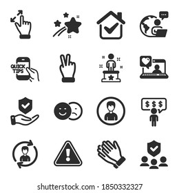 Set Of People Icons, Such As Employee Benefits, Clapping Hands, Success Symbols. Education, People Insurance, Victory Hand Signs. Insurance Hand, Touchscreen Gesture, Human Resources. Like. Vector