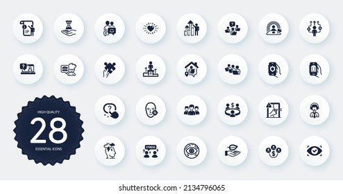 Set of People icons, such as Lgbt, Faq and Shipping support flat icons. Teamwork, Teamwork question, Difficult stress web elements. Puzzle, Meeting, Question button signs. Communication. Vector