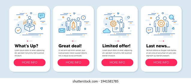 Set of People icons, such as Settings blueprint, Partnership, Augmented reality symbols. Vector
