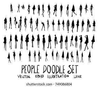 Set Of People Illustration Hand Drawn Doodle Sketch Line Vector