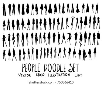 Set Of People Illustration Hand Drawn Doodle Sketch Line Vector