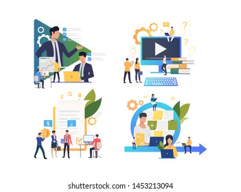 Set of people interacting for business. Group of men and women working on increase in profits. Business concept. Vector illustration can be used for presentation slide, new project, commercial