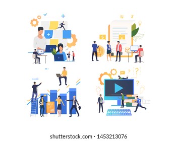 Set of people interacting at work. Group of men and women doing marketing research. Marketing concept. Vector illustration can be used for presentation slide, new project, commercial