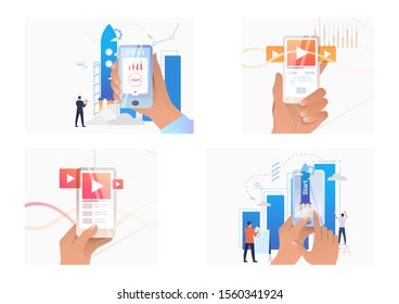 Set of people launching startup. Flat vector illustrations of business people developing startup. Business concept for banner, website design or landing web page