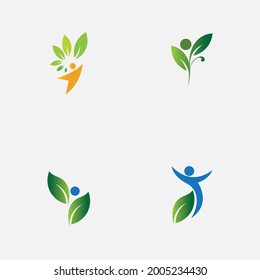 set of people and leaf logo vector illustration design template