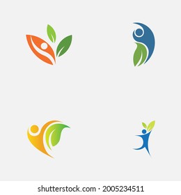 set of people and leaf logo vector illustration design template