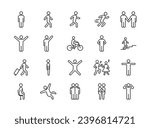 Set of people line icons. Person walking, running, jumping, dancing. Vector illustrations.