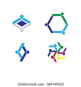 Set of people logo. People together celebrating, Leader concept. Corporate Management Vector symbol. Social network. lively community