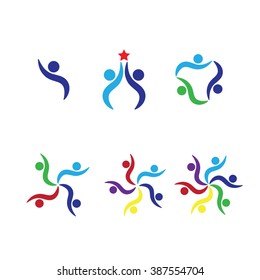 Set of people logo. People together celebrating, Leader concept. Corporate Management Vector symbol. Social network. lively community