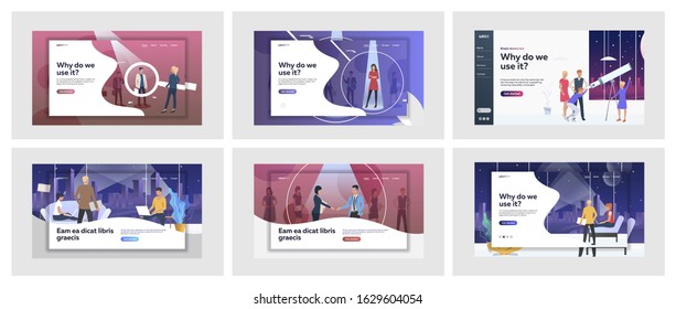 Set People Looking For Personnel. Flat Vector Illustrations Of Men And Women Acting Together. Recruitment And Human Resources Concept For Banner, Website Design Or Landing Web Page