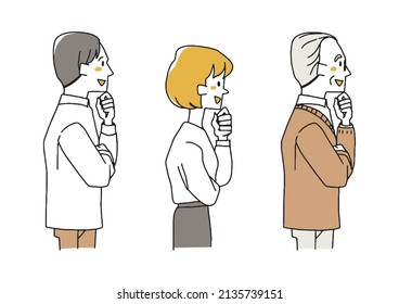  Un grupo de personas mirando de lado y mostrando interés (casual) Comical persona escrita a mano vector