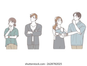 Set of people looking up and thinking
