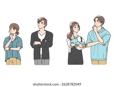 Set of people looking up and thinking
