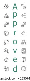 Set of People Management Related Vector Line Icons. Contains such Icons as Target, Puzzle, Certificate, Personal data processing, Task Manager, Qualification, Head Hunting and more. Editable Stroke