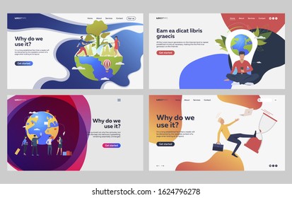 Set of people managing international affairs. Flat vector illustrations of people helping environment. Ecology, international business, deadline concept for banner, website design or landing web page