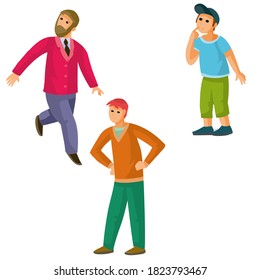 set of people men and child, onlookers, isolated object on white background, cartoon illustration, vector, eps