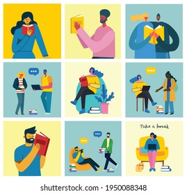 Set of people, men and women with different signs. Vector graphic objects for collages and illustrations. Modern colorful flat style.